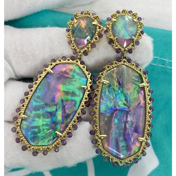 Parsons Gold Tone Statement Earrings in Lilac Abalone